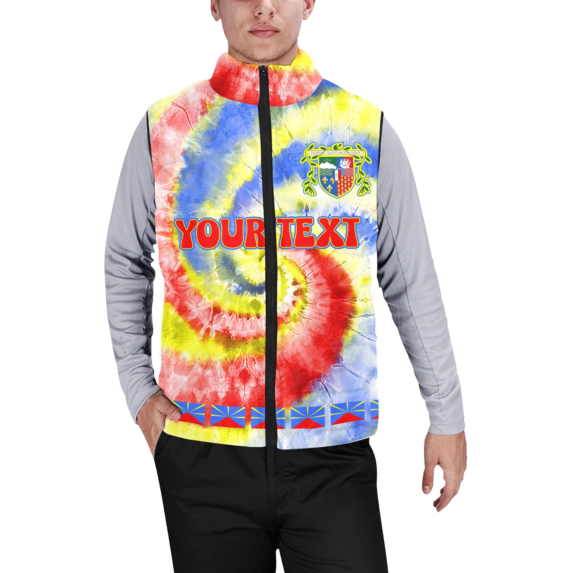 Reunion Men Padded Jacket Vest Custom Tie Dye Style 1