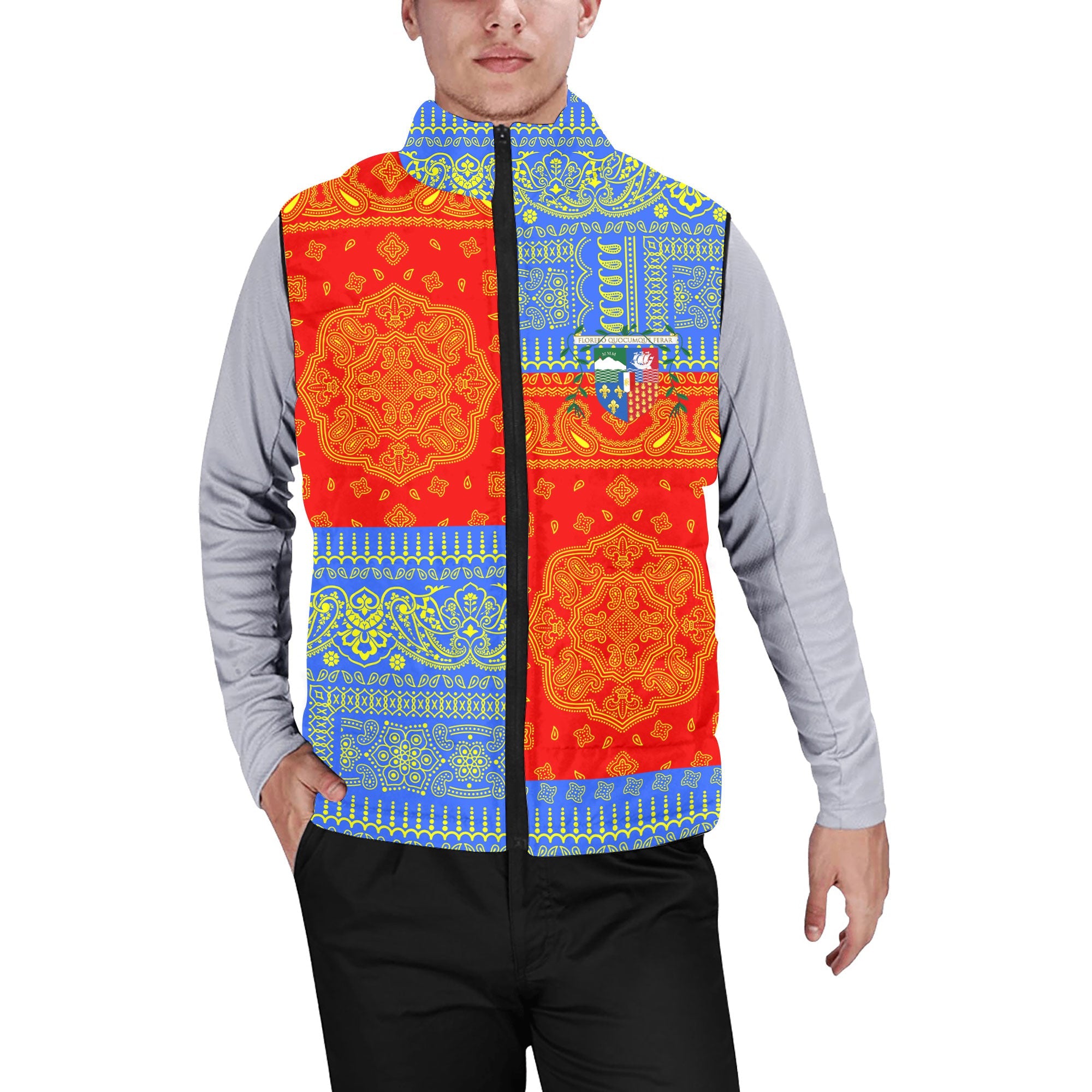 Reunion Men Padded Jacket Vest Flag And Paisley Basic Style 1