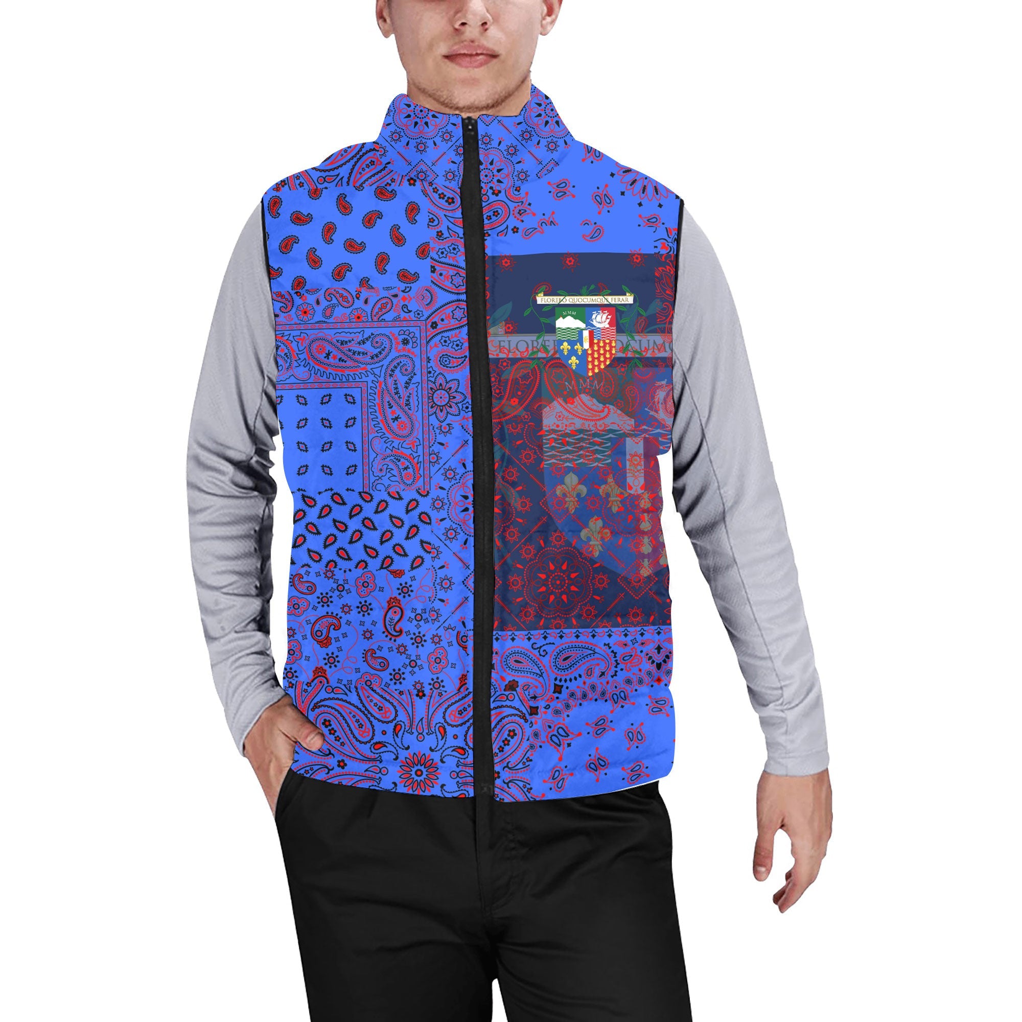 Reunion Men Padded Jacket Vest Paisley Flag And Skull Style 1