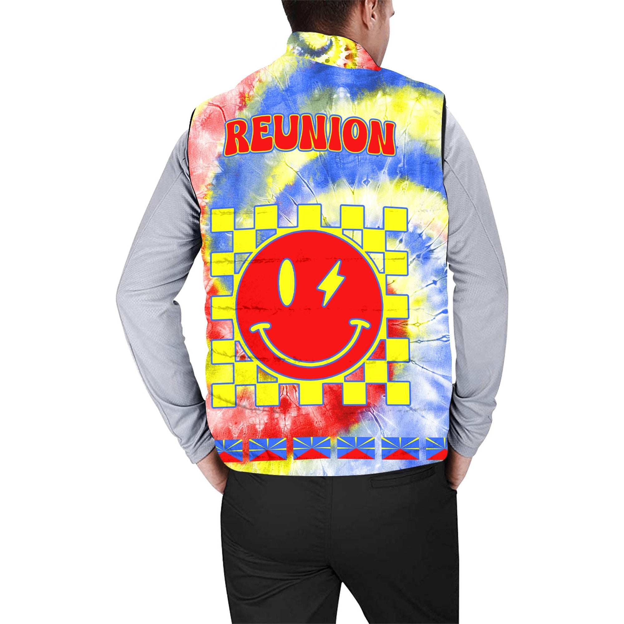 Reunion Men Padded Jacket Vest Custom Tie Dye Style 2