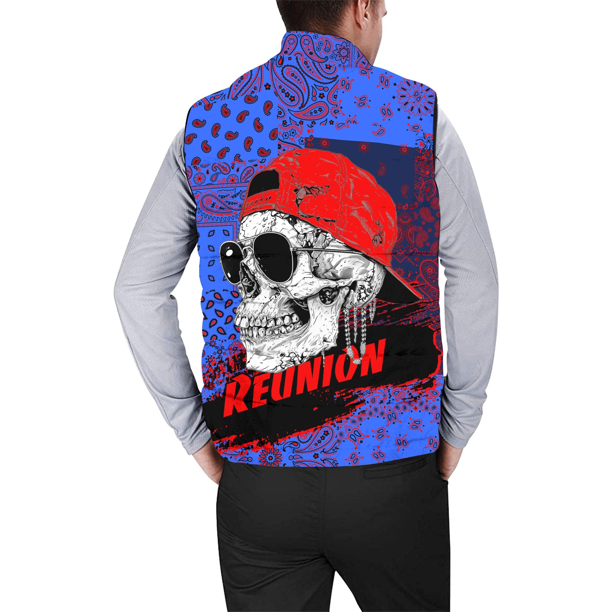 Reunion Men Padded Jacket Vest Paisley Flag And Skull Style 2