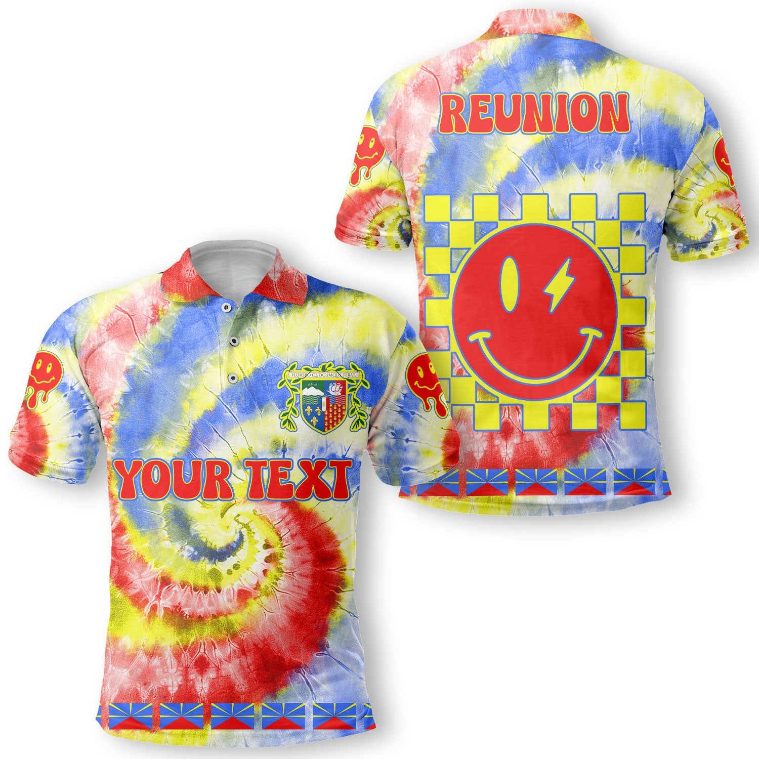 Reunion Polo Shirt Custom Tie Dye Style 1