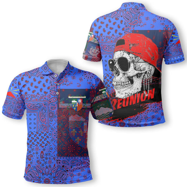 Reunion Polo Shirt Paisley Flag And Skull Style 1