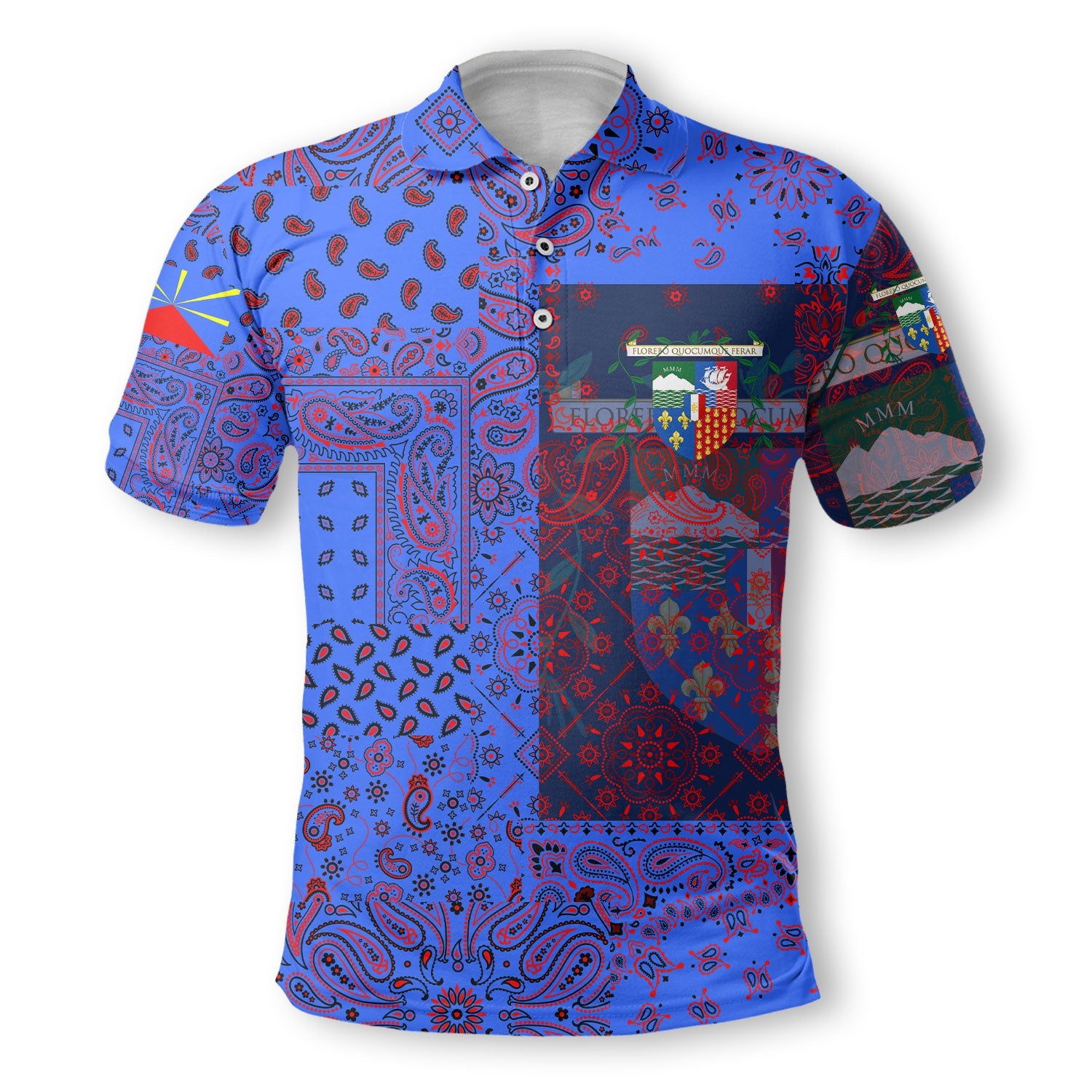 Reunion Polo Shirt Paisley Flag And Skull Style 2