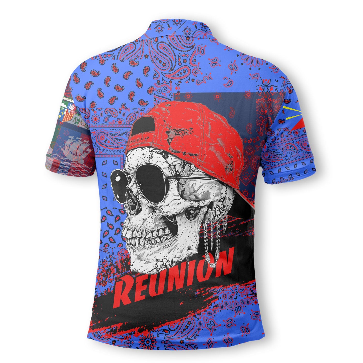 Reunion Polo Shirt Paisley Flag And Skull Style 3