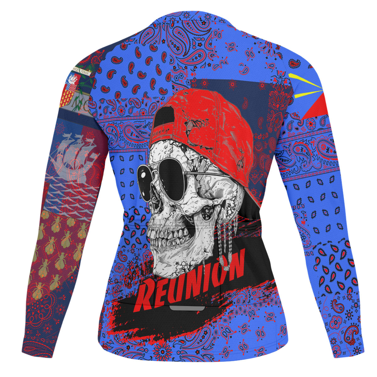 Reunion Raglan Men Cycling Jersey Long Sleeve Paisley Flag And Skull Style 2