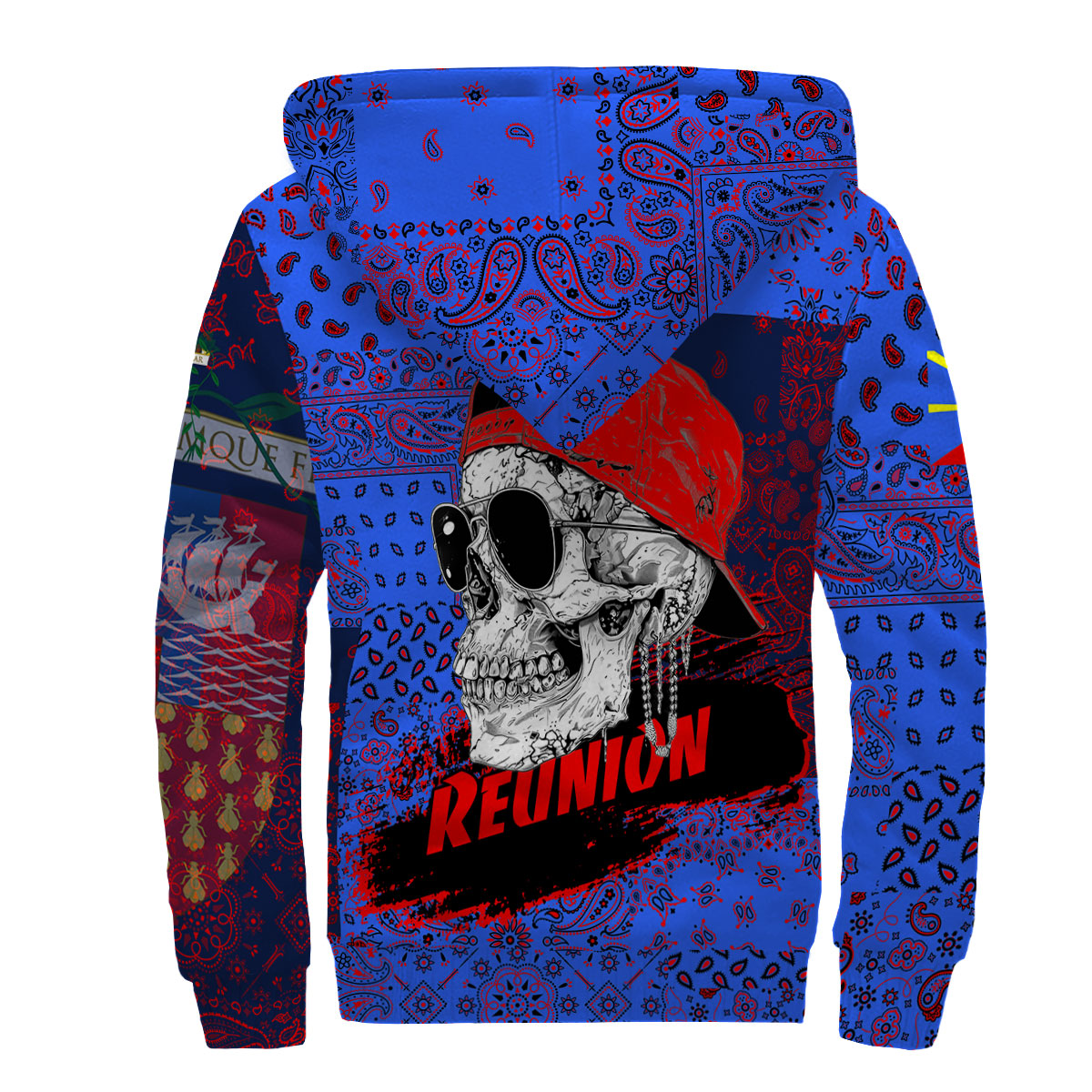 Reunion Sherpa Hoodie Paisley Flag And Skull Style 2