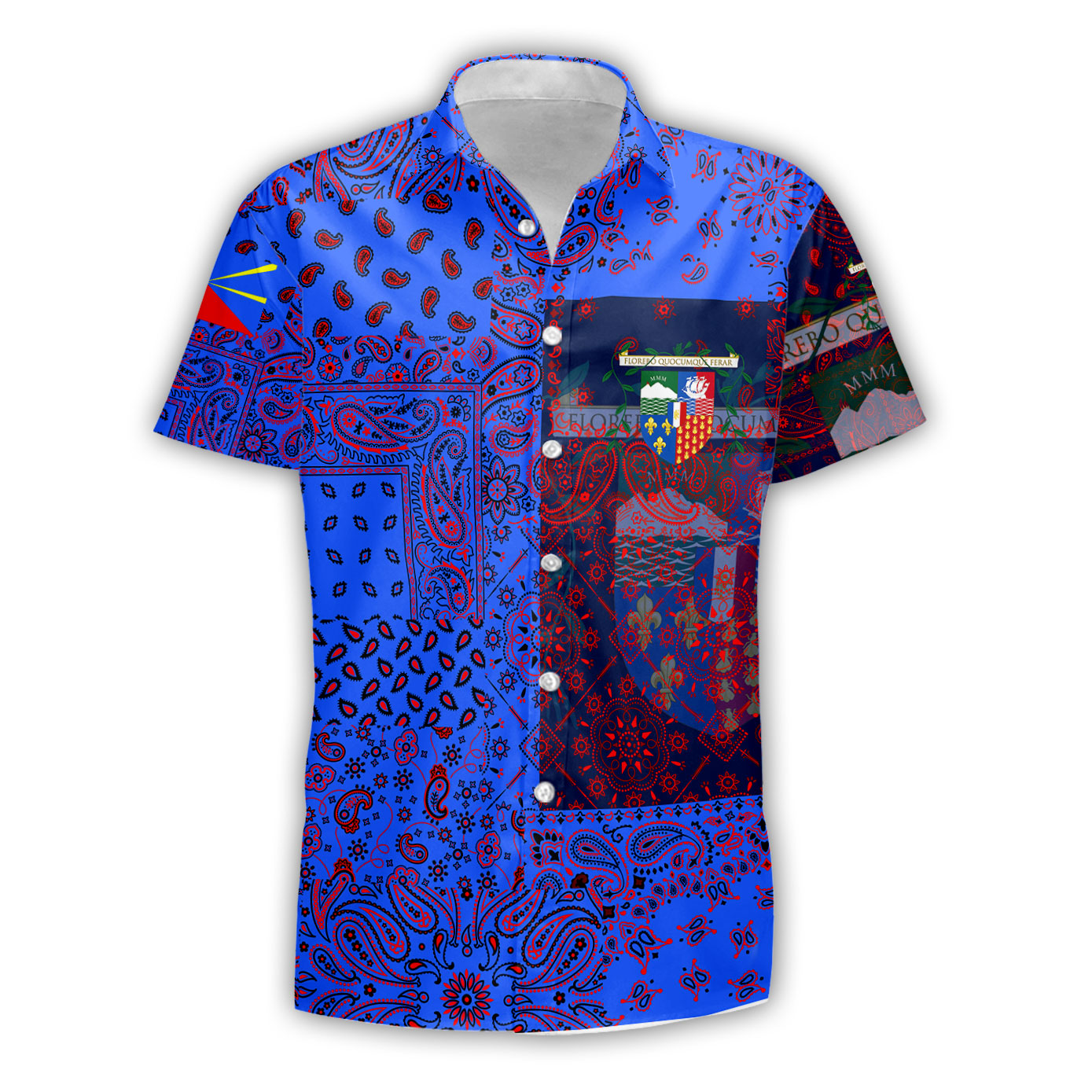 Reunion Short Sleeve Shirt Paisley Flag And Skull Style 1