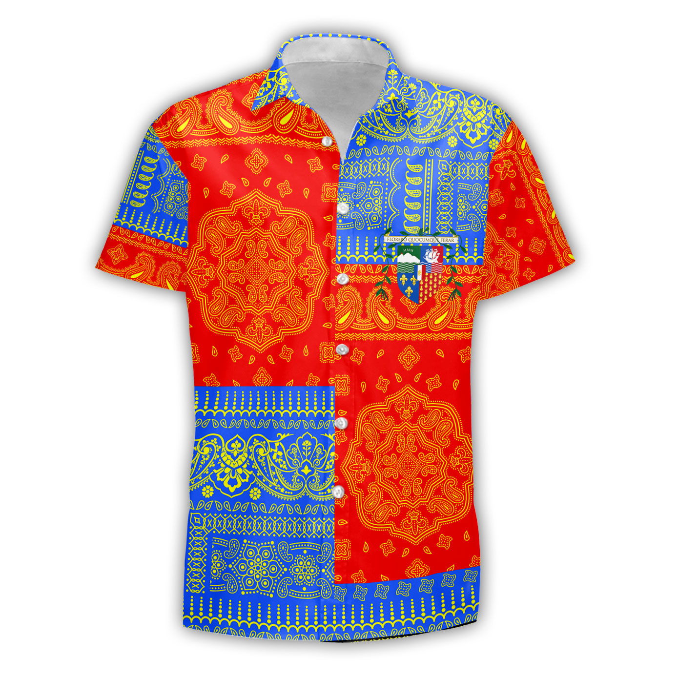 Reunion Short Sleeve Shirt Flag And Paisley Basic Style 2