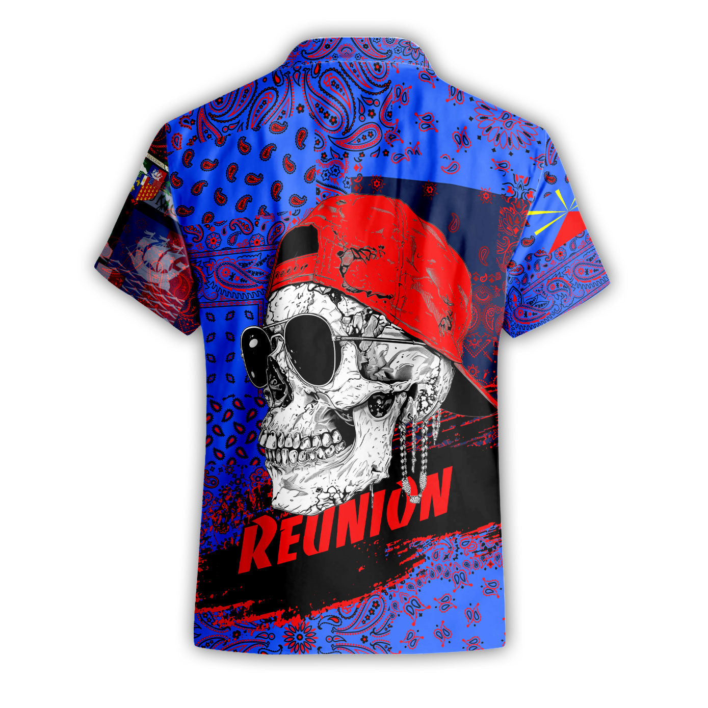 Reunion Short Sleeve Shirt Paisley Flag And Skull Style 2