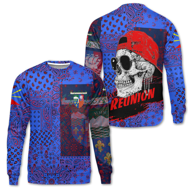 Reunion Sweatshirt Paisley Flag And Skull Style 1