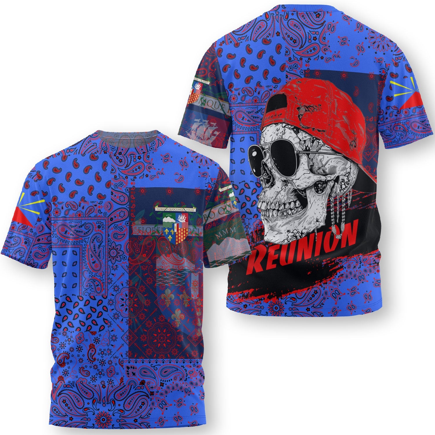 Reunion T Shirt Paisley Flag And Skull Style 3