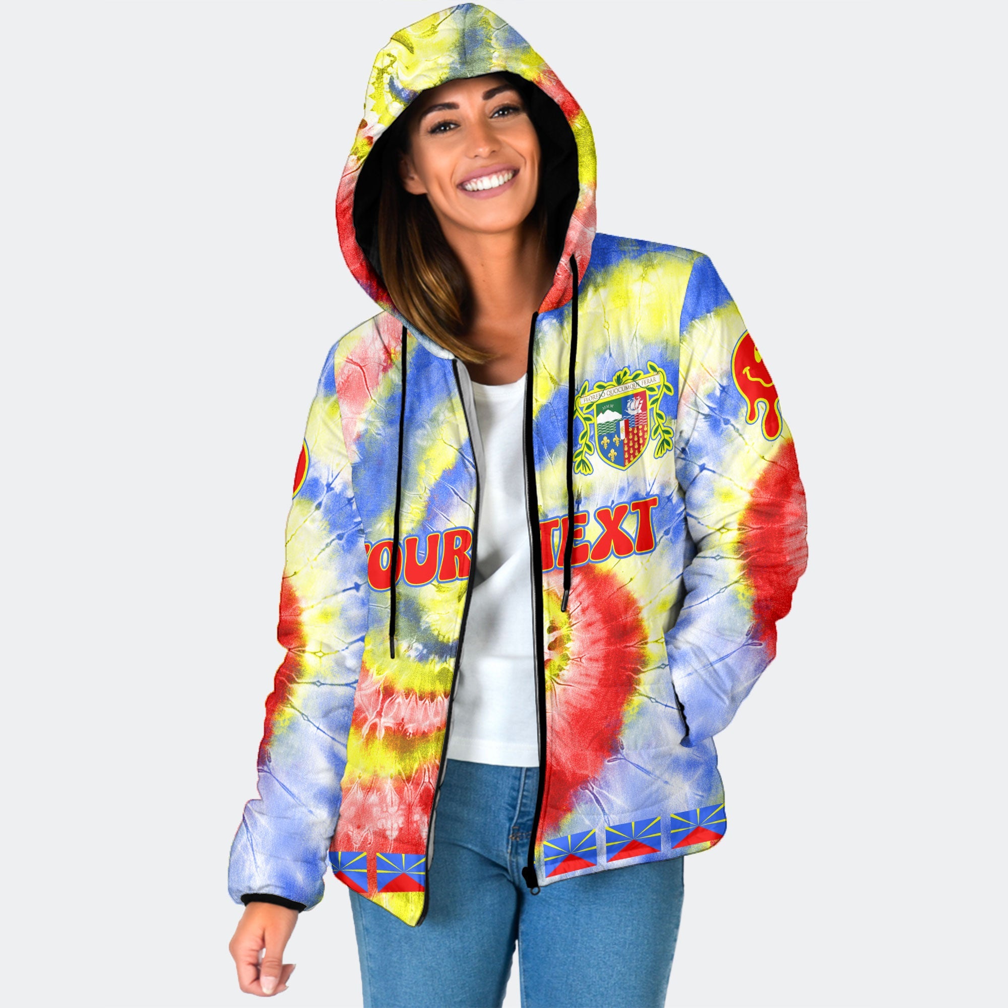 Reunion Women Hooded Padded Jacket Custom Tie Dye Style 1