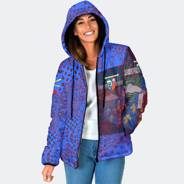 Reunion Women Hooded Padded Jacket Paisley Flag And Skull Style 1