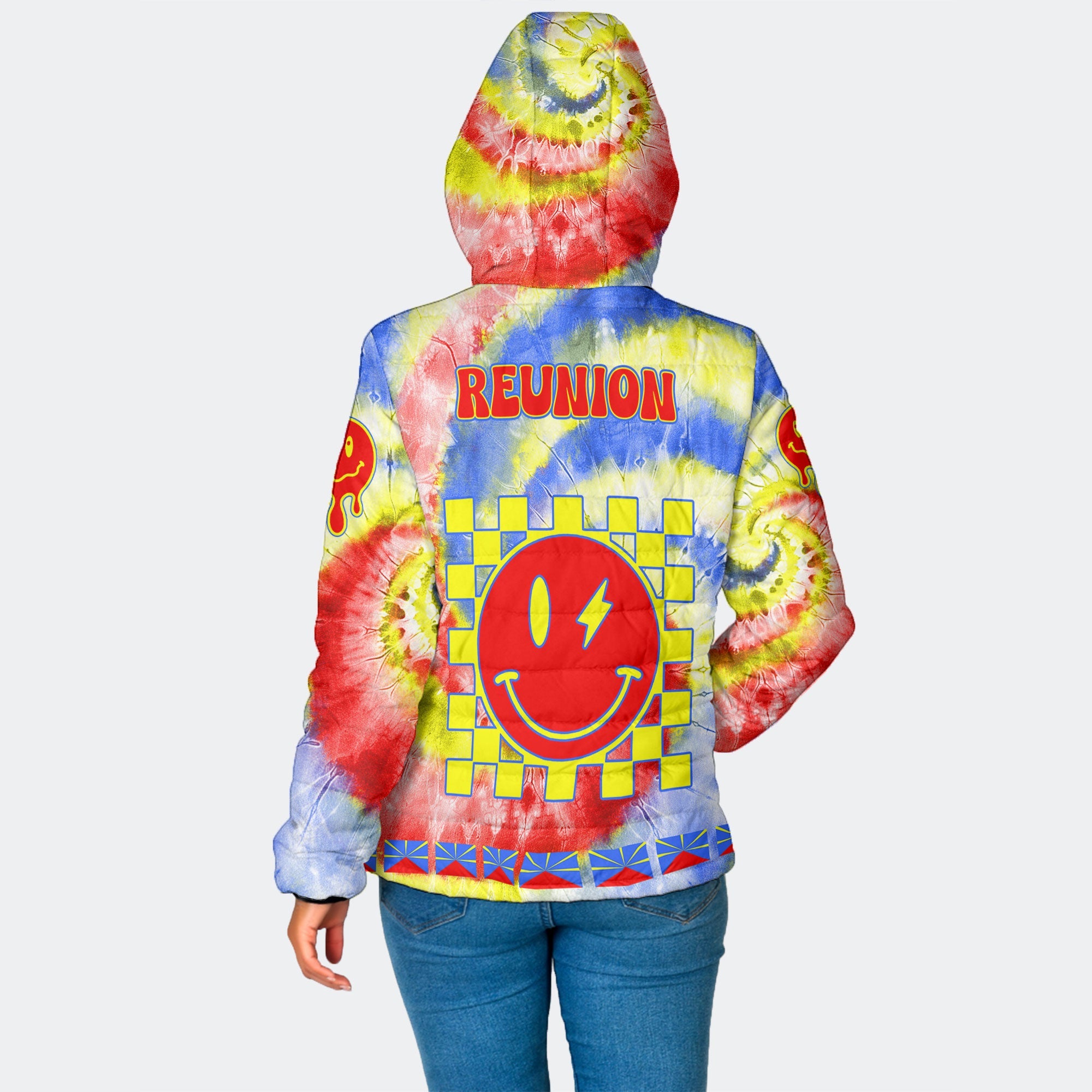 Reunion Women Hooded Padded Jacket Custom Tie Dye Style 2