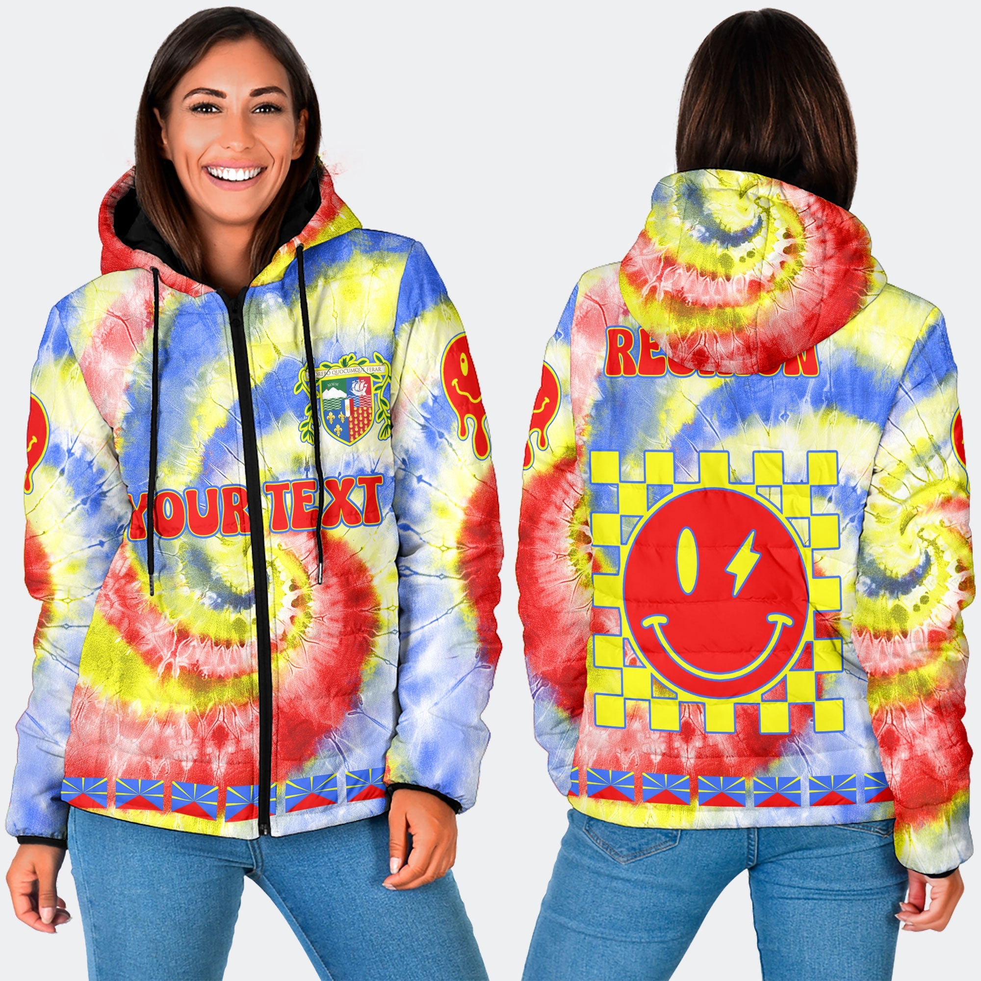 Reunion Women Hooded Padded Jacket Custom Tie Dye Style 3