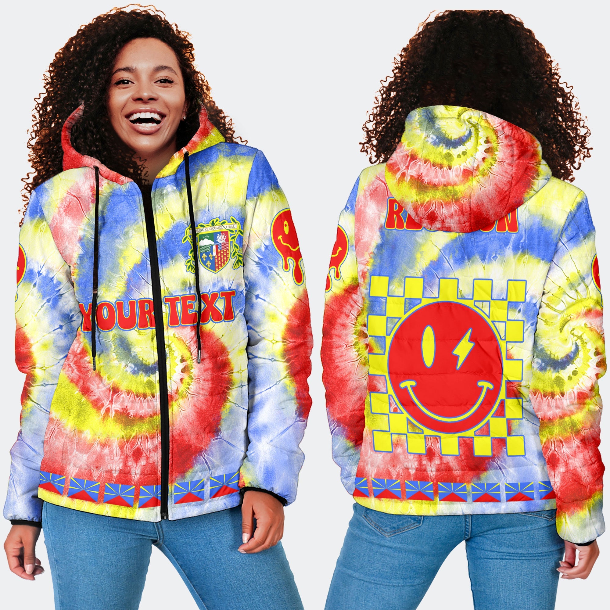 Reunion Women Hooded Padded Jacket Custom Tie Dye Style 4