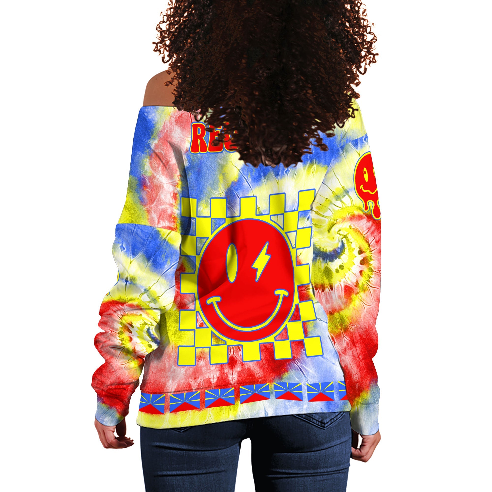 Reunion Women Off Shoulder Sweatshirt Custom Tie Dye Style 1