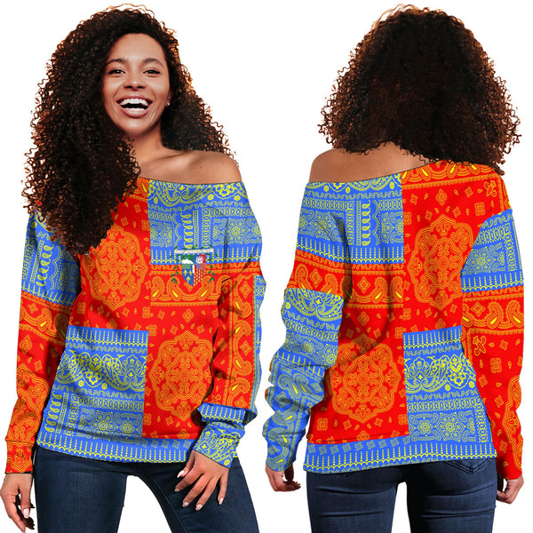 Reunion Women Off Shoulder Sweatshirt Flag And Paisley Basic Style 1