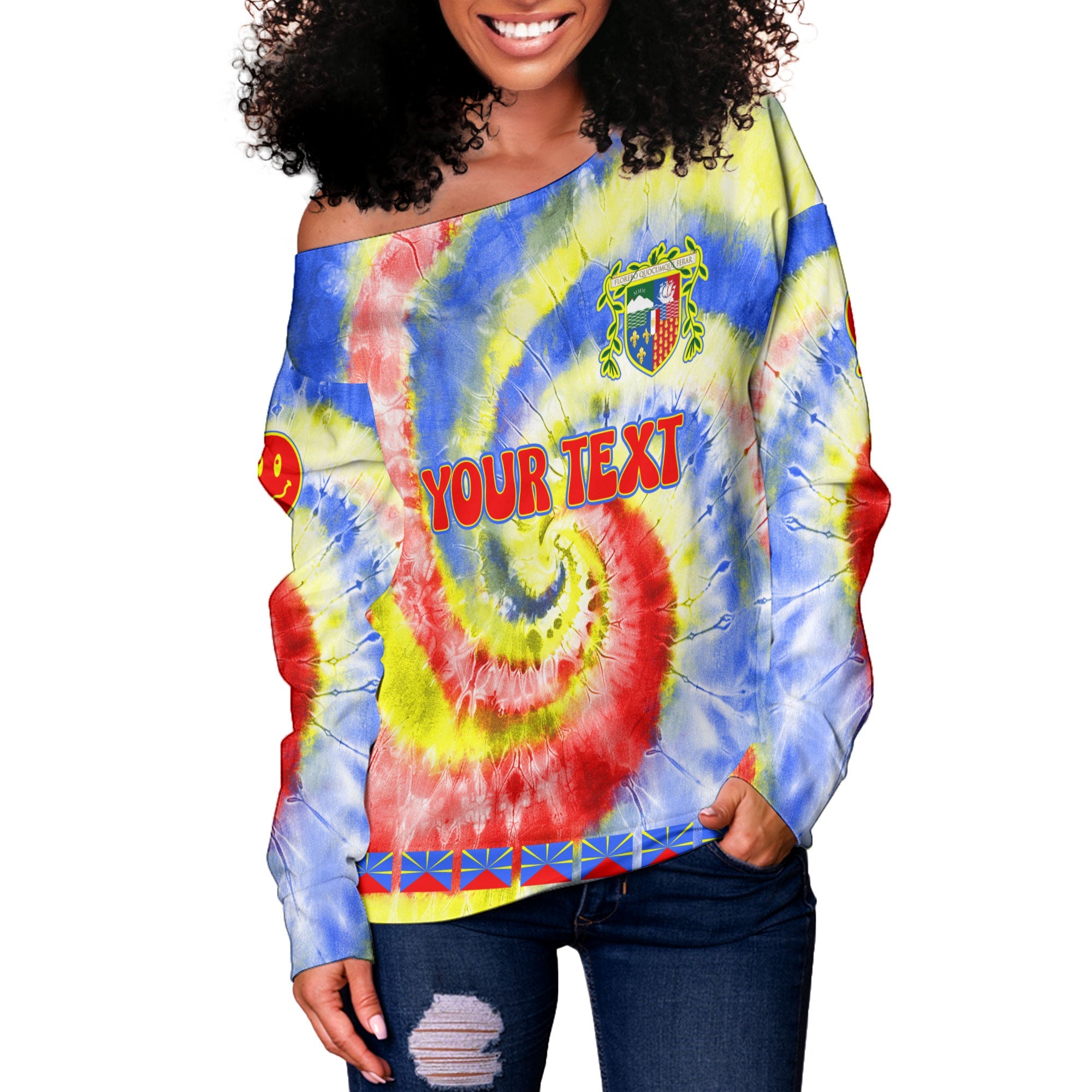 Reunion Women Off Shoulder Sweatshirt Custom Tie Dye Style 3