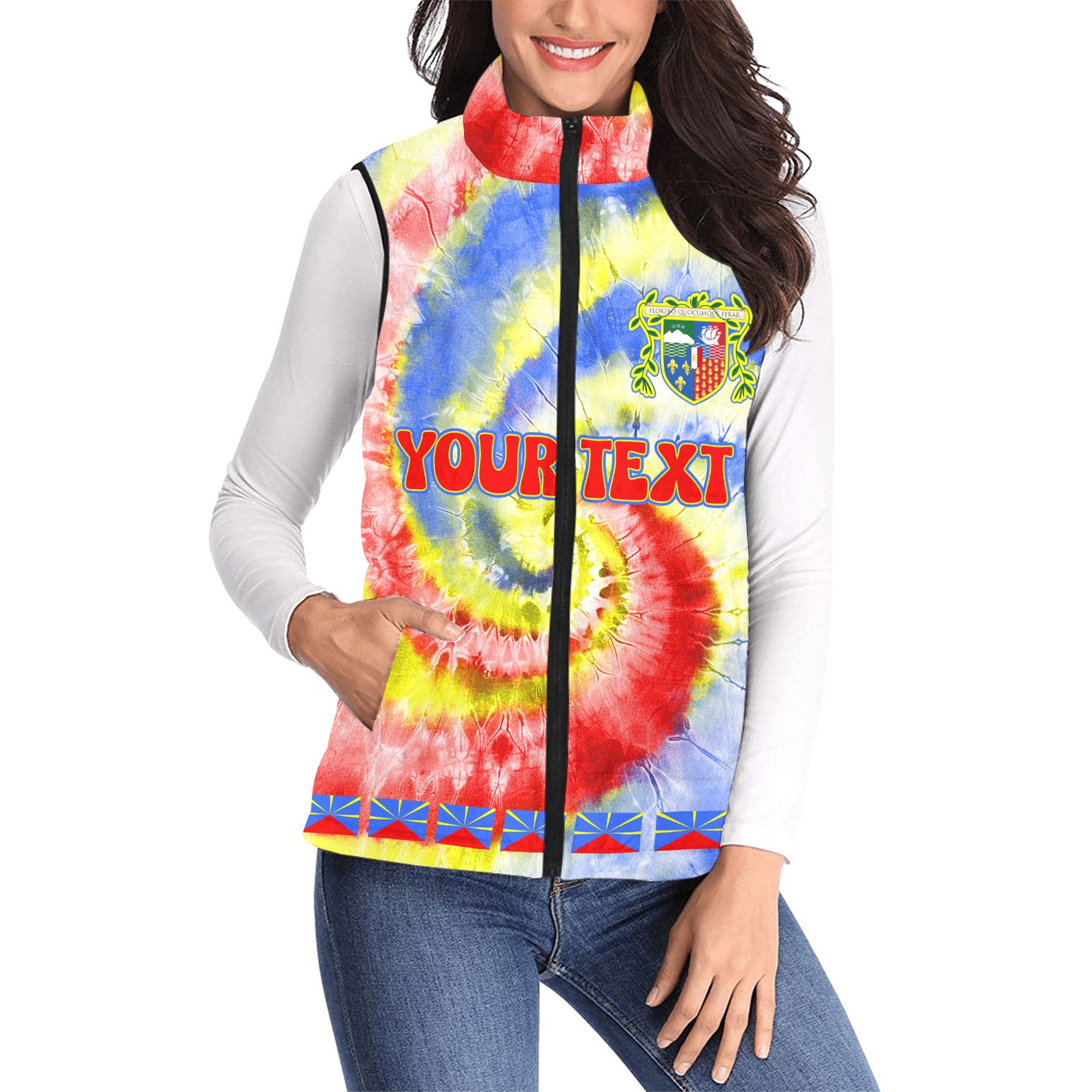 Reunion Women Padded Jacket Vest Custom Tie Dye Style 1