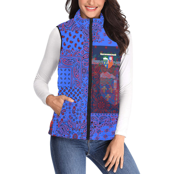 Reunion Women Padded Jacket Vest Paisley Flag And Skull Style 1