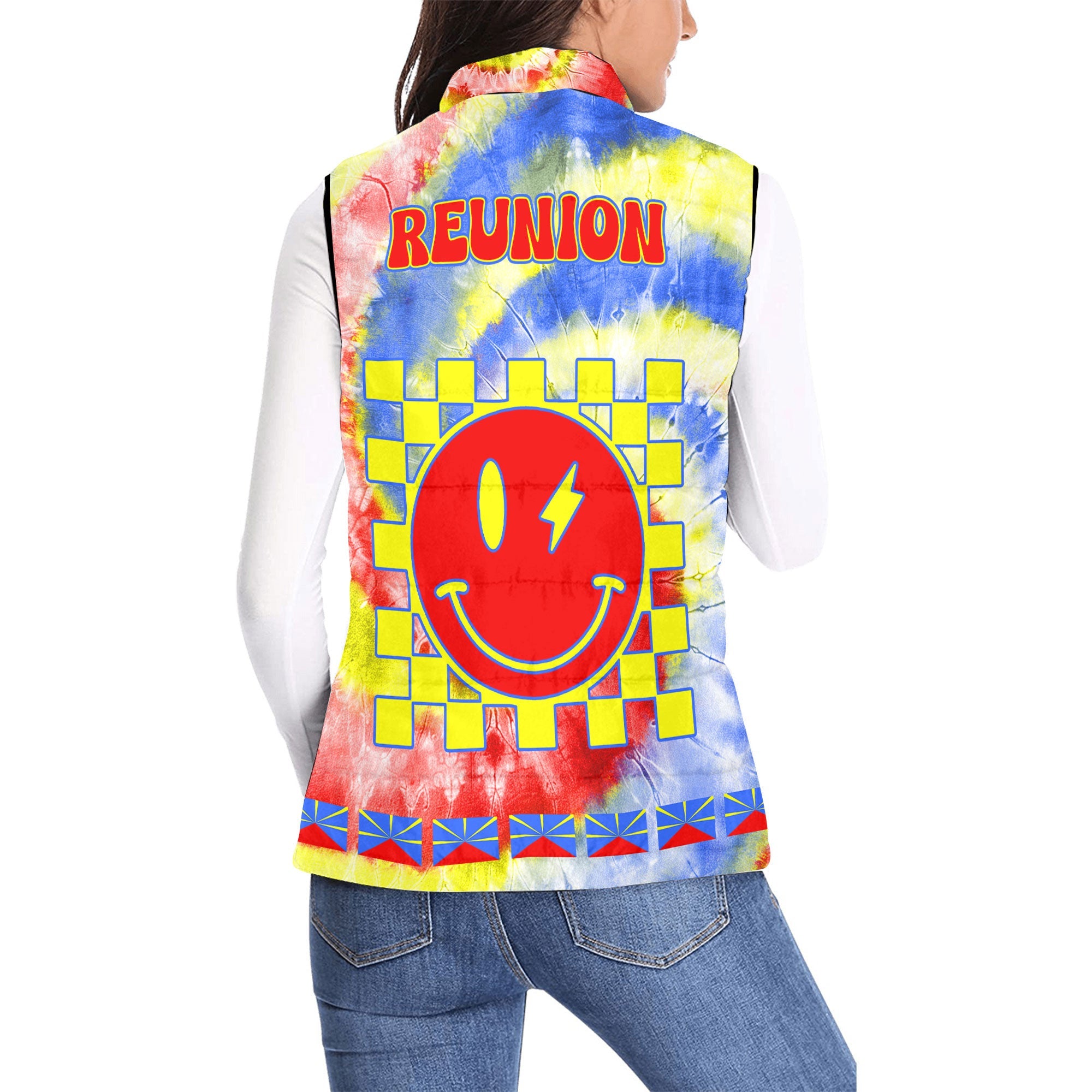 Reunion Women Padded Jacket Vest Custom Tie Dye Style 2