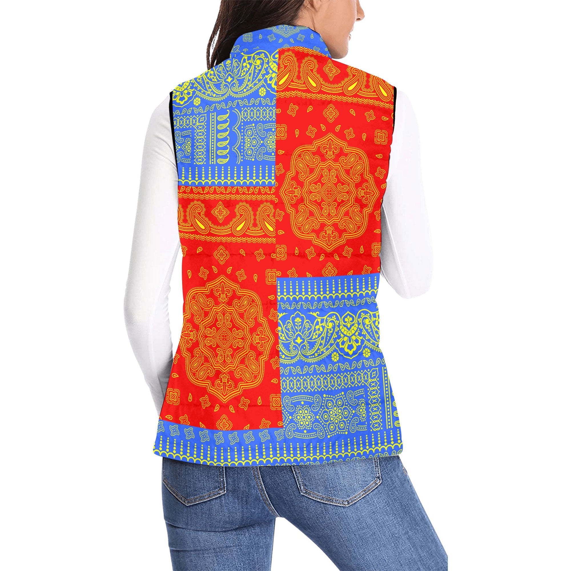 Reunion Women Padded Jacket Vest Flag And Paisley Basic Style 2