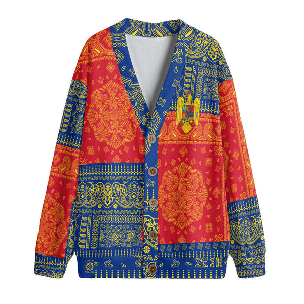 Romania Fleece Cardigan Flag And Paisley Basic Style 1