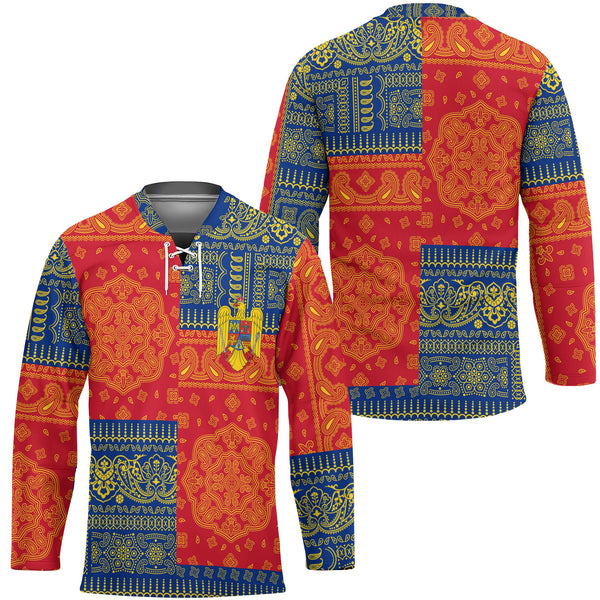 Romania Hockey Jersey Flag And Paisley Basic Style 1