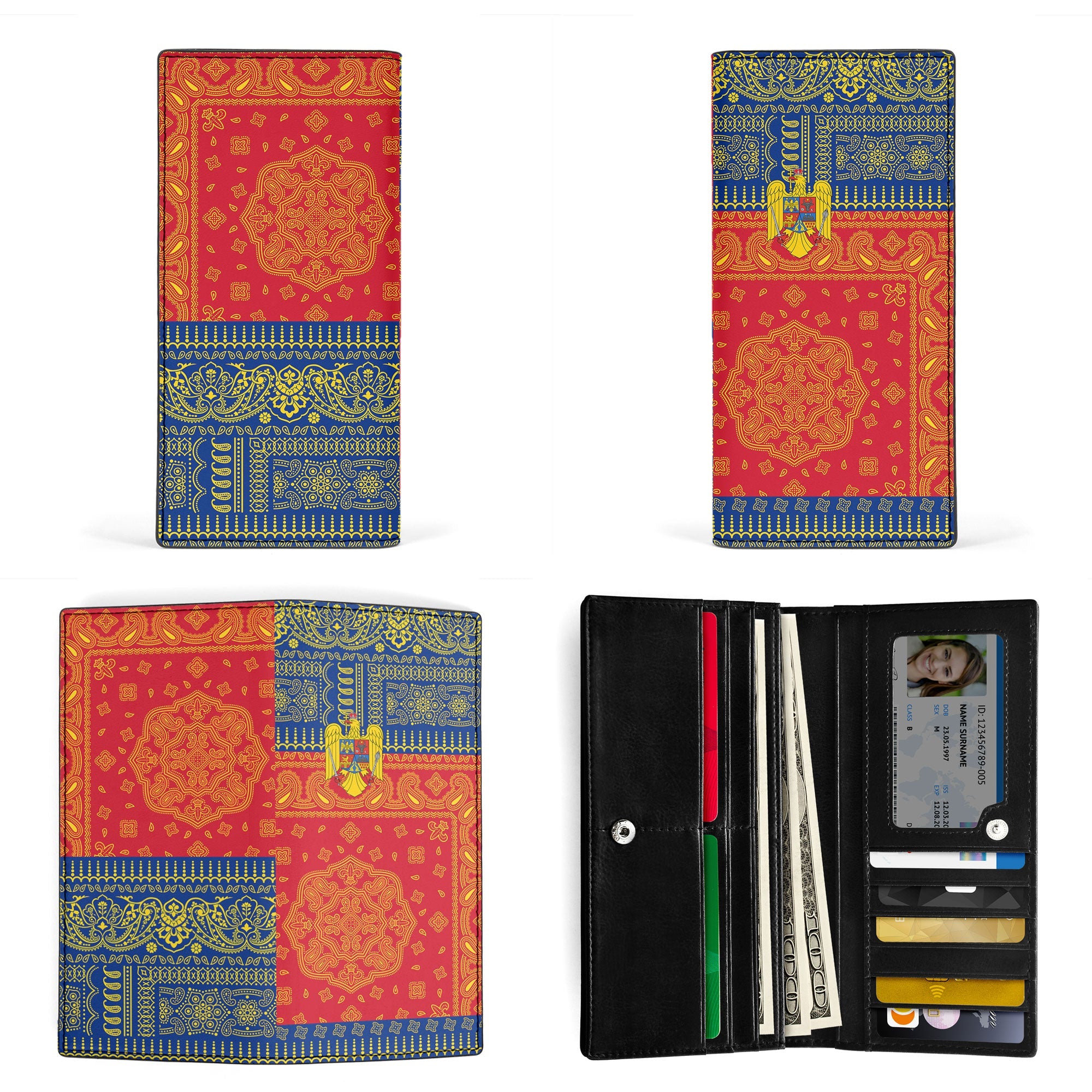 Romania Leather Wallet Flag And Paisley Basic Style 3