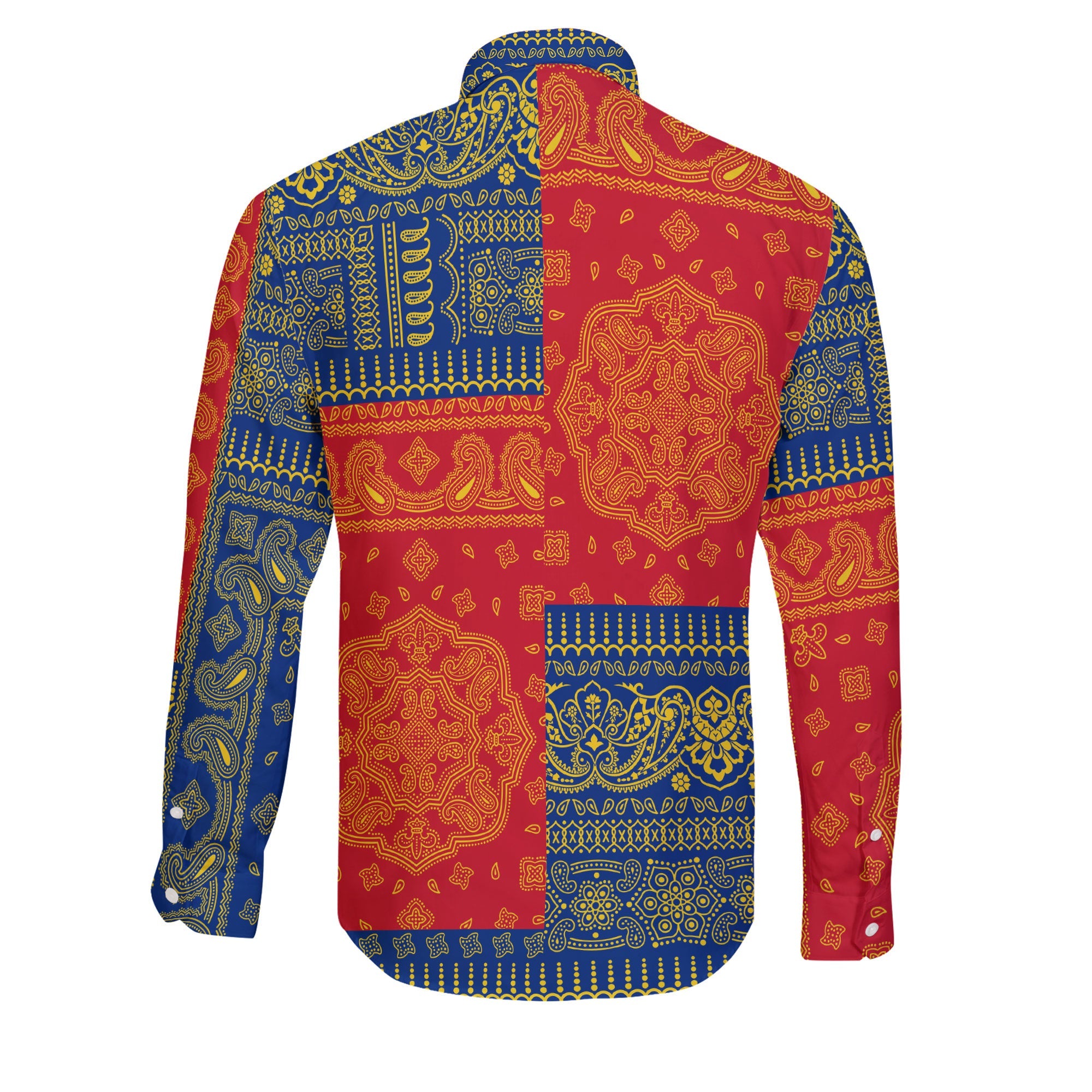 Romania Long Sleeve Button Shirt Flag And Paisley Basic Style 2