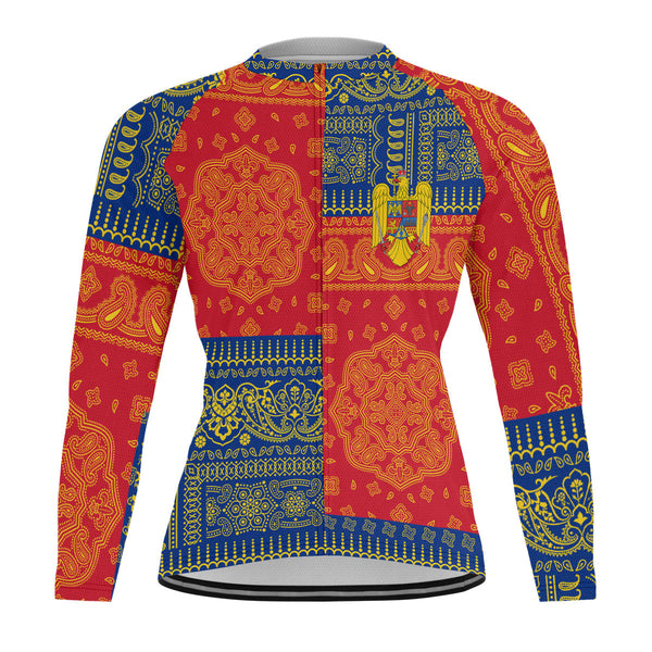 Romania Raglan Men Cycling Jersey Long Sleeve Flag And Paisley Basic Style 1