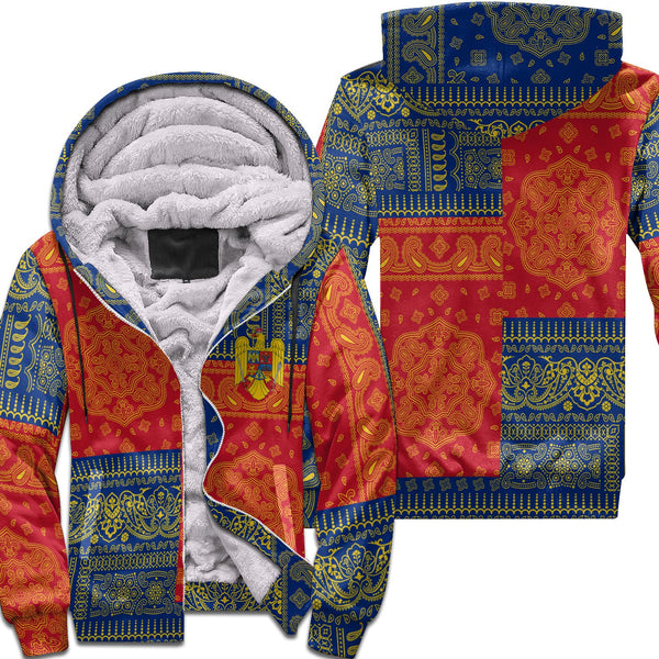 Romania Sherpa Hoodie Flag And Paisley Basic Style 1