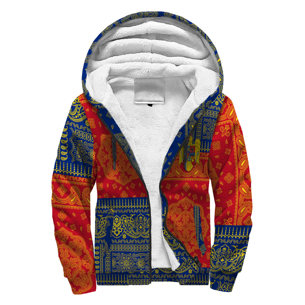 Romania Sherpa Hoodie Flag And Paisley Basic Style 3