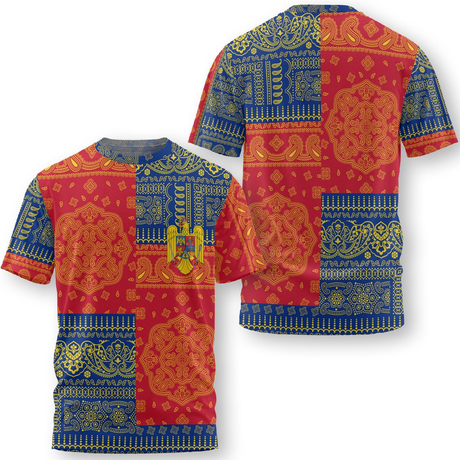 Romania T Shirt Flag And Paisley Basic Style 1