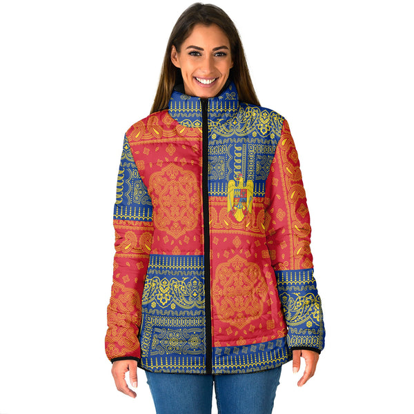 Romania Women Padded Jacket Flag And Paisley Basic Style 1