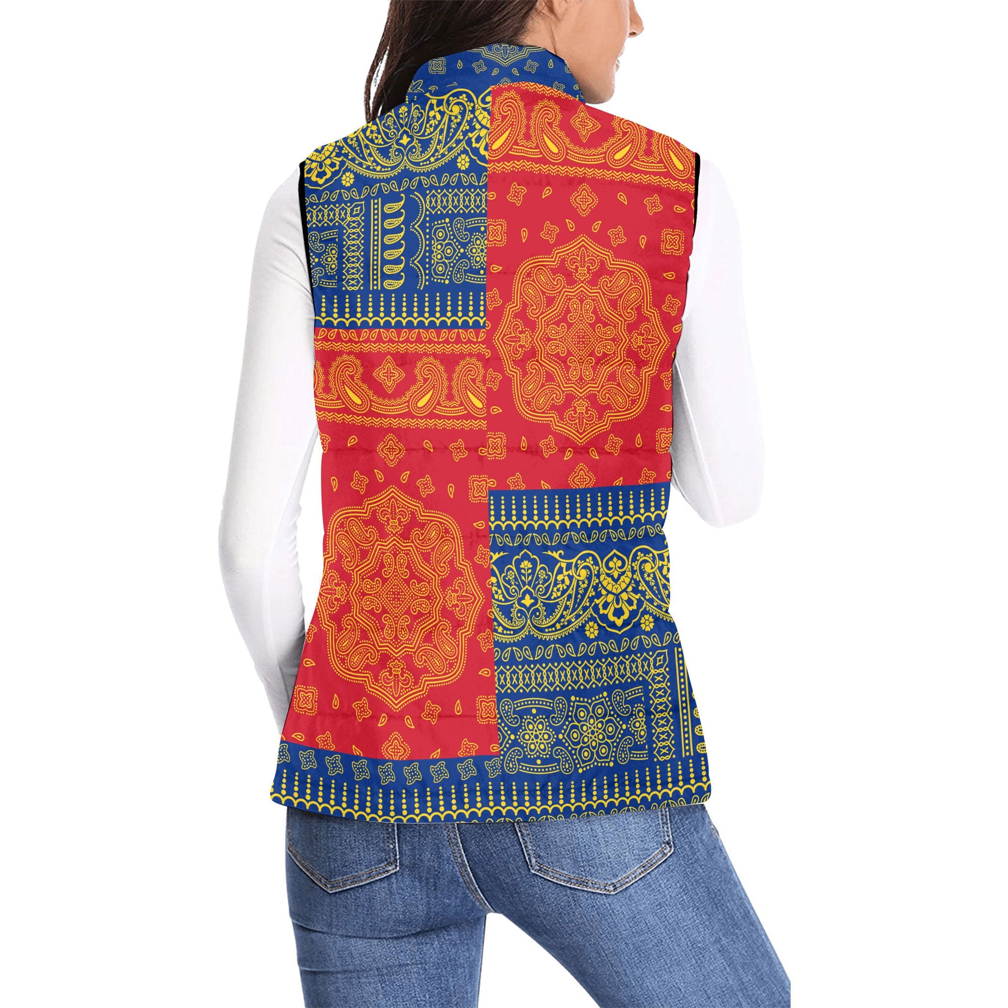 Romania Women Padded Jacket Vest Flag And Paisley Basic Style 2