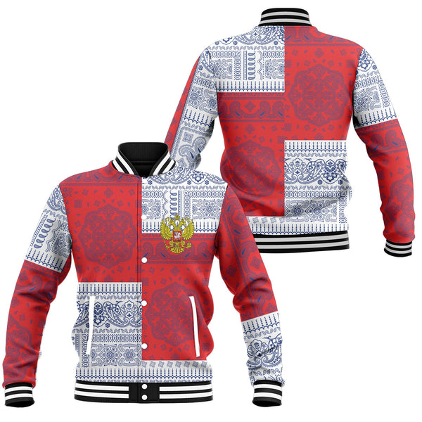 Russia Baseball Jacket Flag And Paisley Basic Style 1