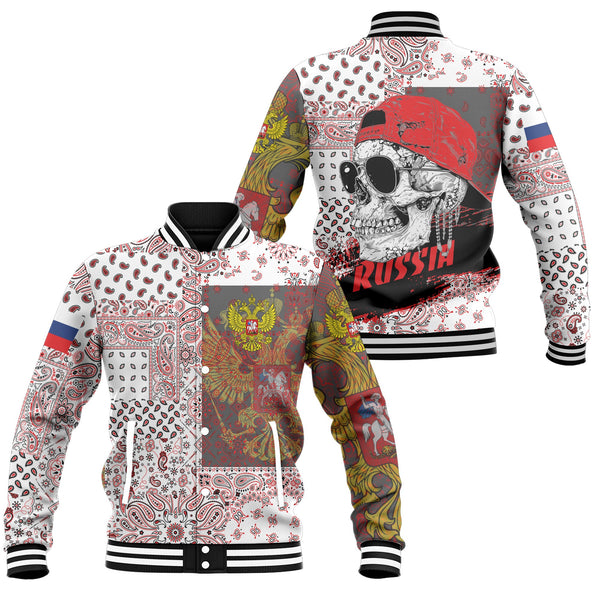 Russia Baseball Jacket Paisley Flag And Skull Style 1