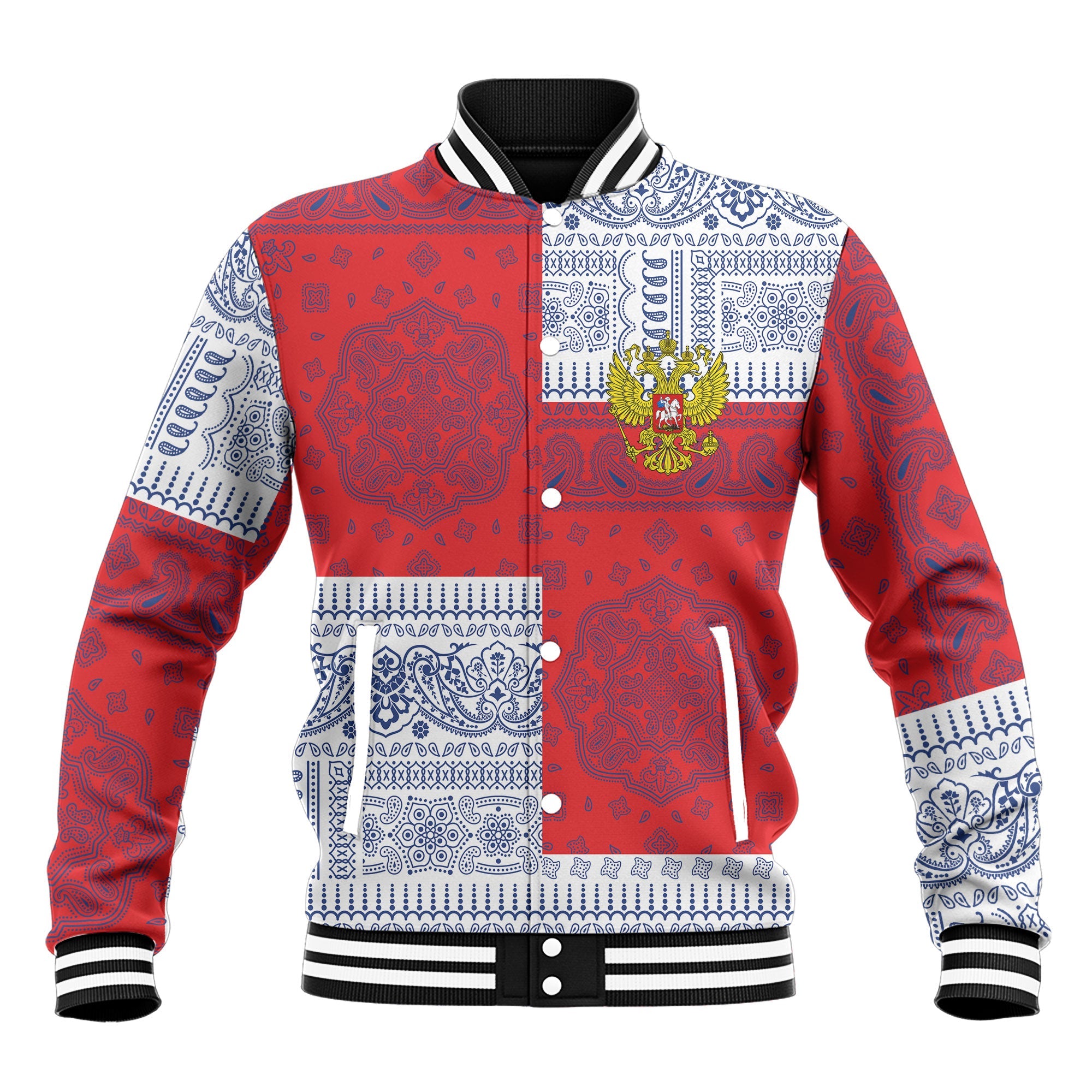 Russia Baseball Jacket Flag And Paisley Basic Style 2