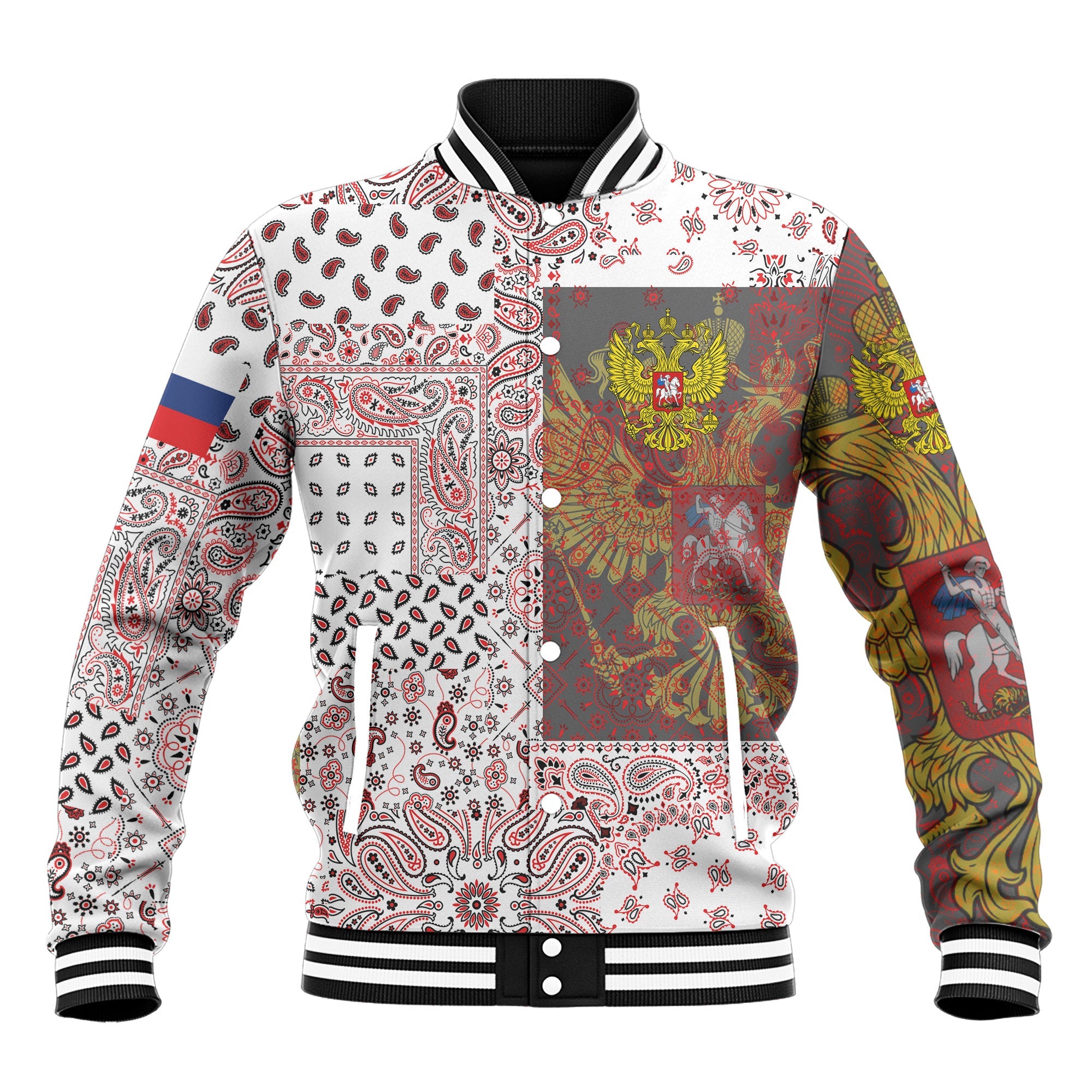 Russia Baseball Jacket Paisley Flag And Skull Style 2