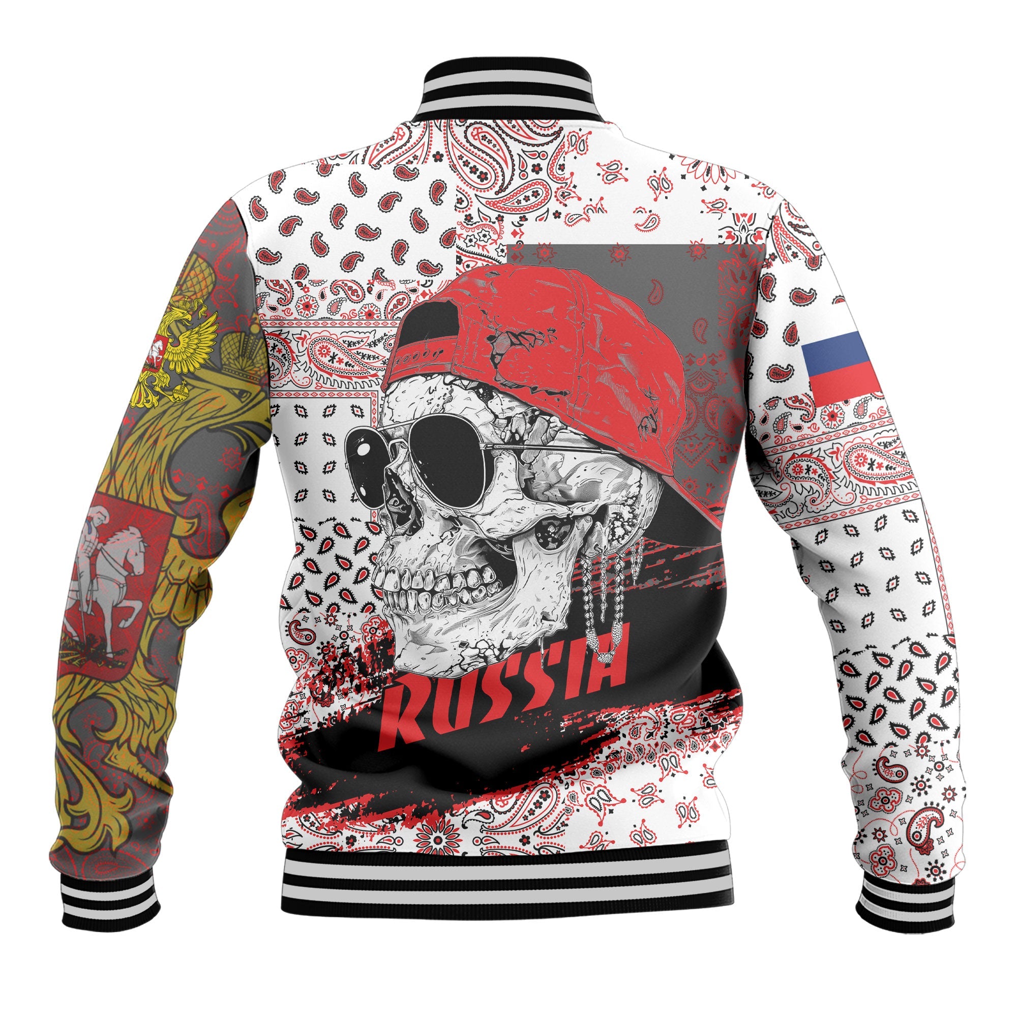 Russia Baseball Jacket Paisley Flag And Skull Style 3