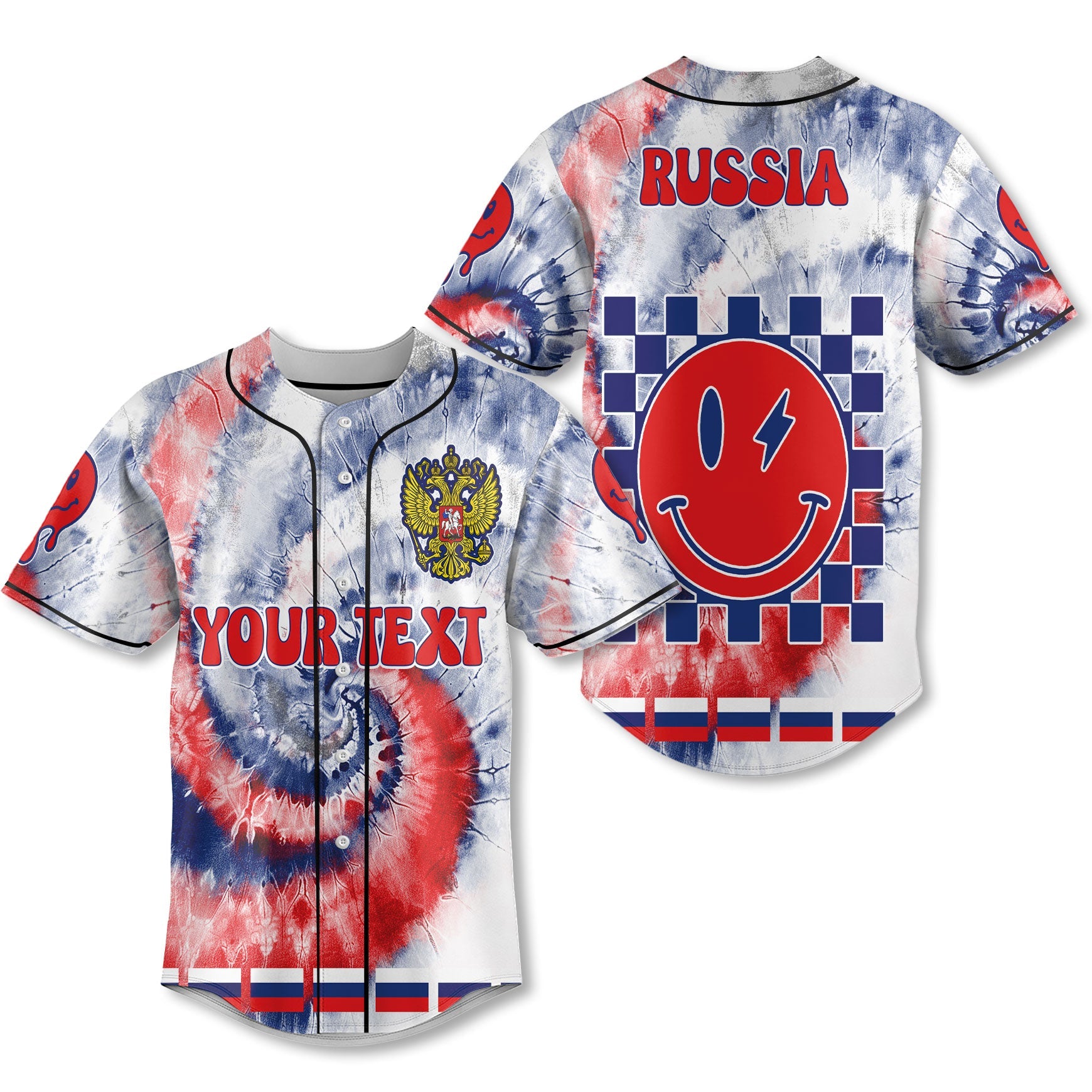 Russia Baseball Jersey Custom Tie Dye Style 1