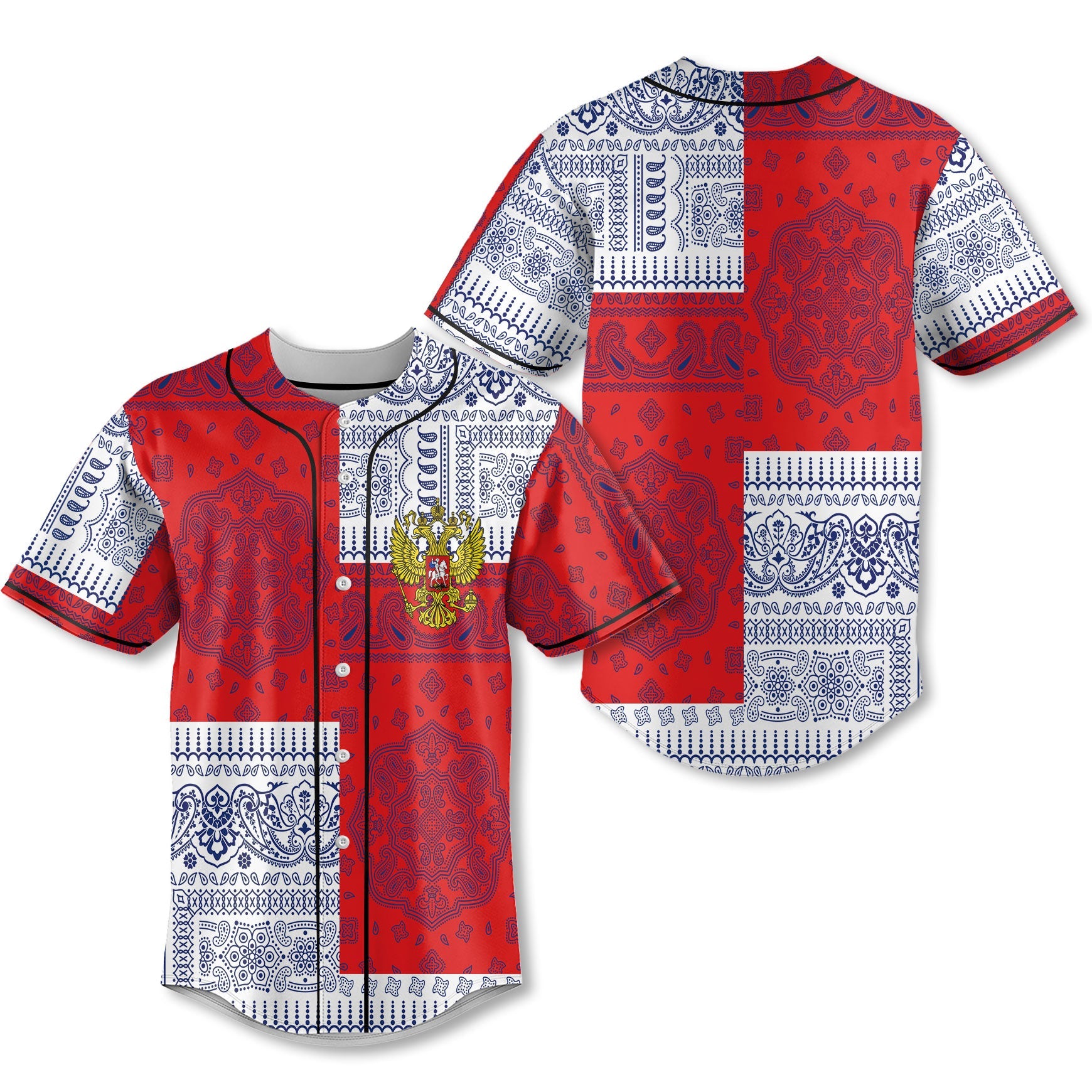 Russia Baseball Jersey Flag And Paisley Basic Style 1