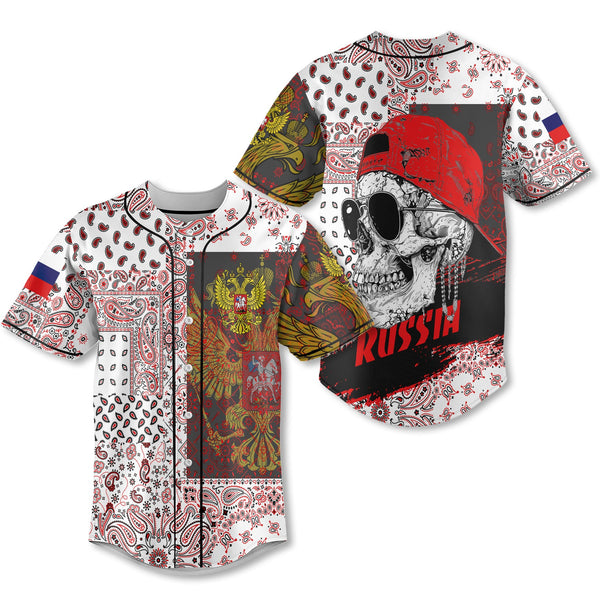 Russia Baseball Jersey Paisley Flag And Skull Style 1