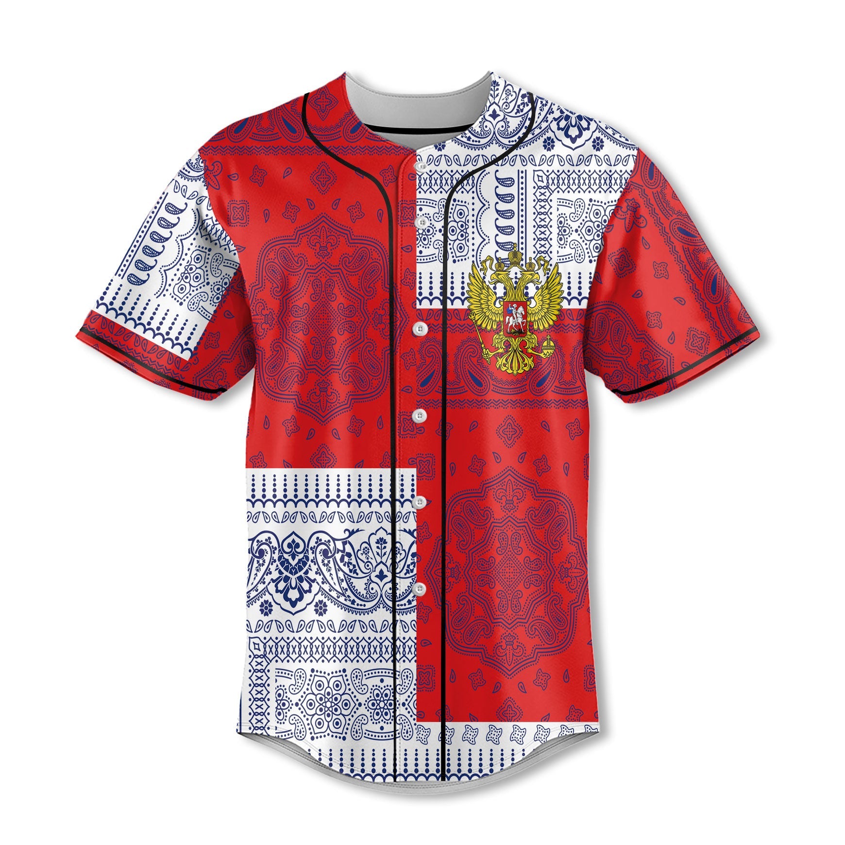 Russia Baseball Jersey Flag And Paisley Basic Style 2