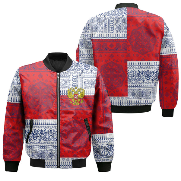 Russia Bomber Jacket Flag And Paisley Basic Style 1