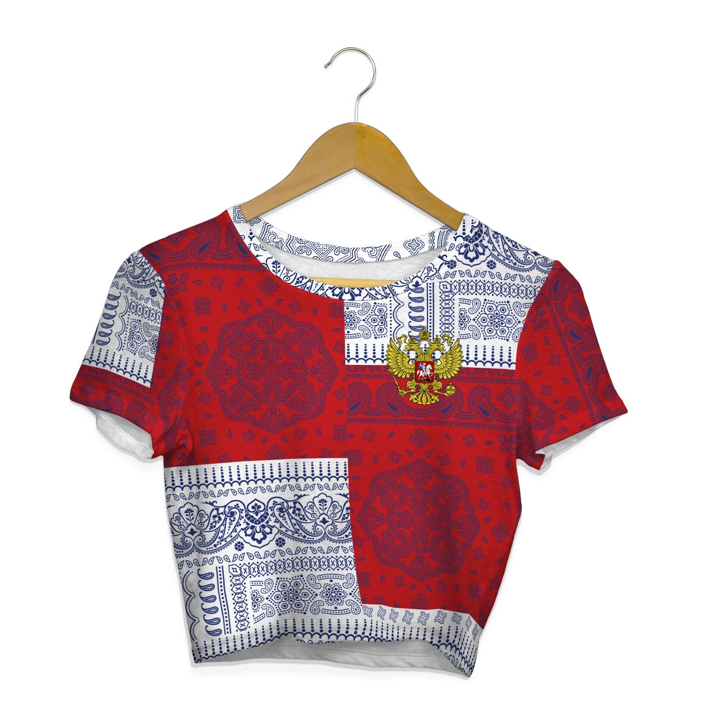 Russia Croptop T Shirt Flag And Paisley Basic Style 1