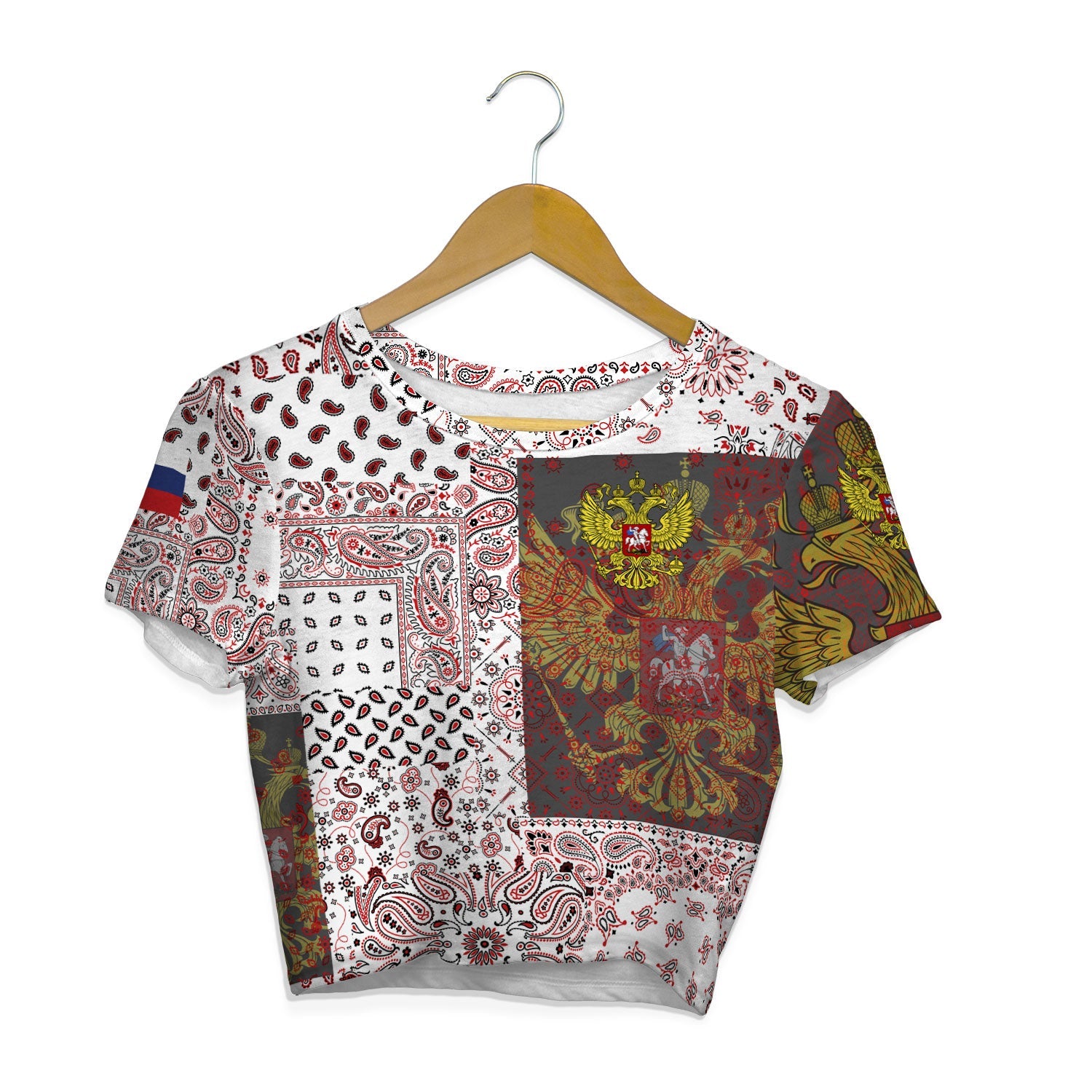 Russia Croptop T Shirt Paisley Flag And Skull Style 1